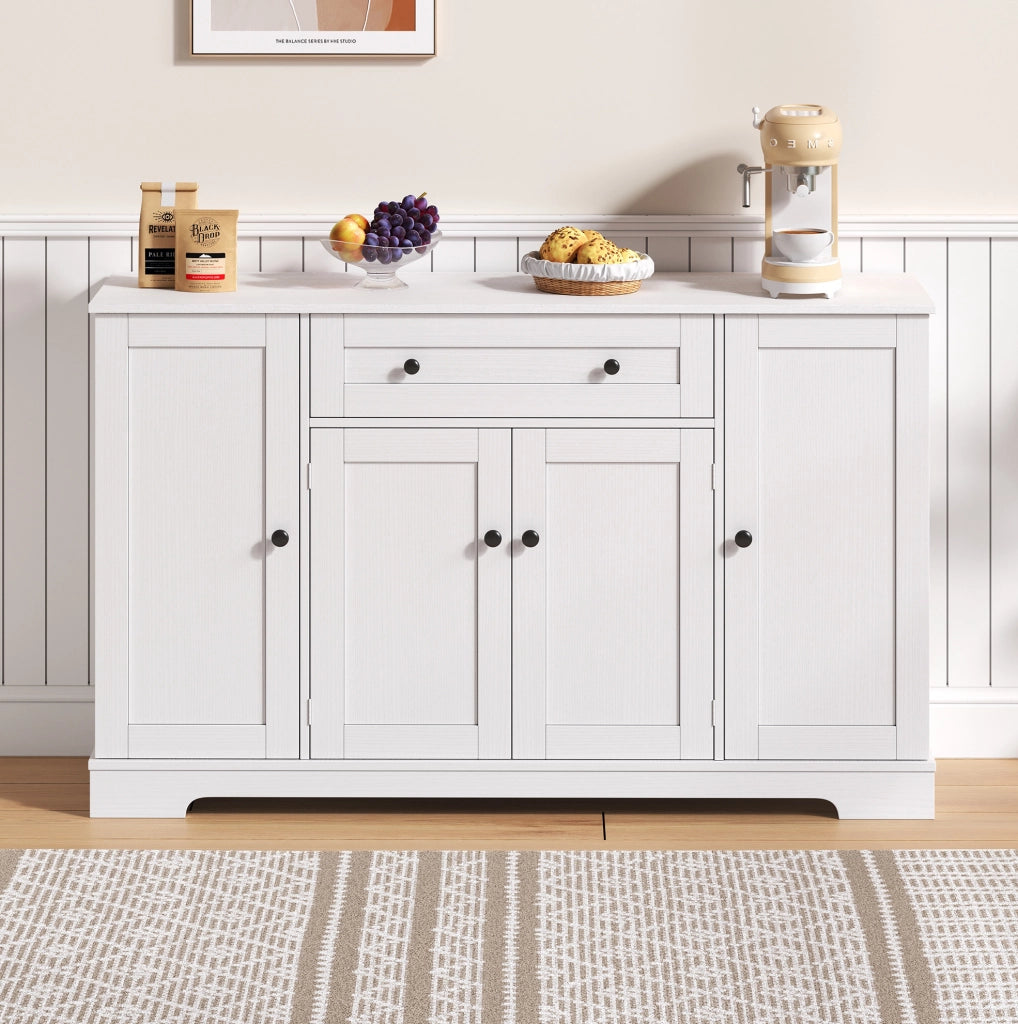 Credenza da cucina bianca 138 cm in MDF con cassetto, ante e ripiani regolabili