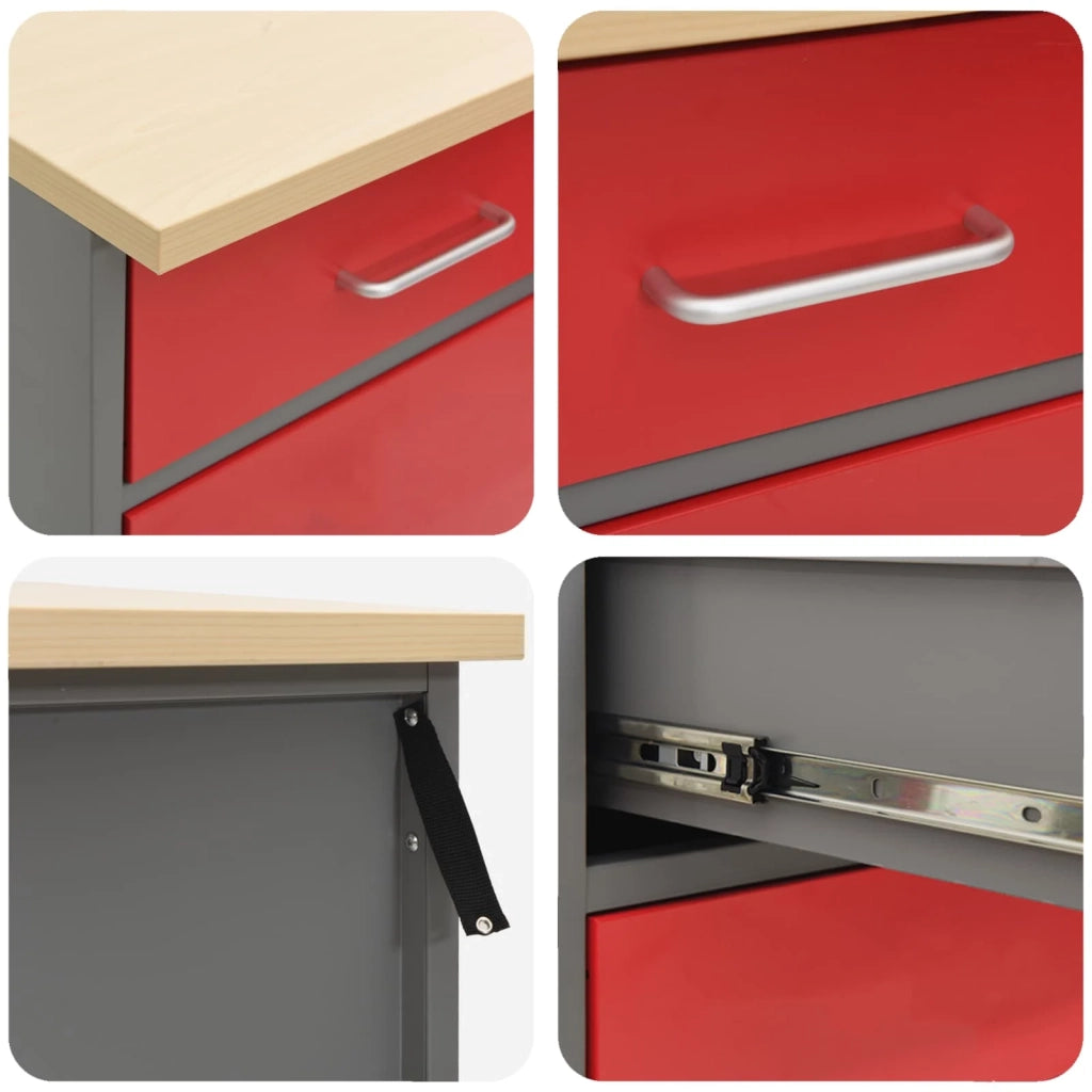 Mobile da lavoro 3 pz Rosso Legno ingegnerizzato e acciaio 3321375