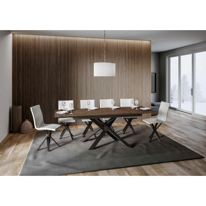 Tavolo allungabile 90x160/220 cm Ganty - bordo in tinta telaio Antracite - Noce