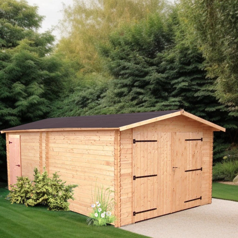 Garage in legno Douglas 350x540 cm – Pareti 28 mm – Tetto acciaio – Porta doppia – Denis – DE3554T Foresta