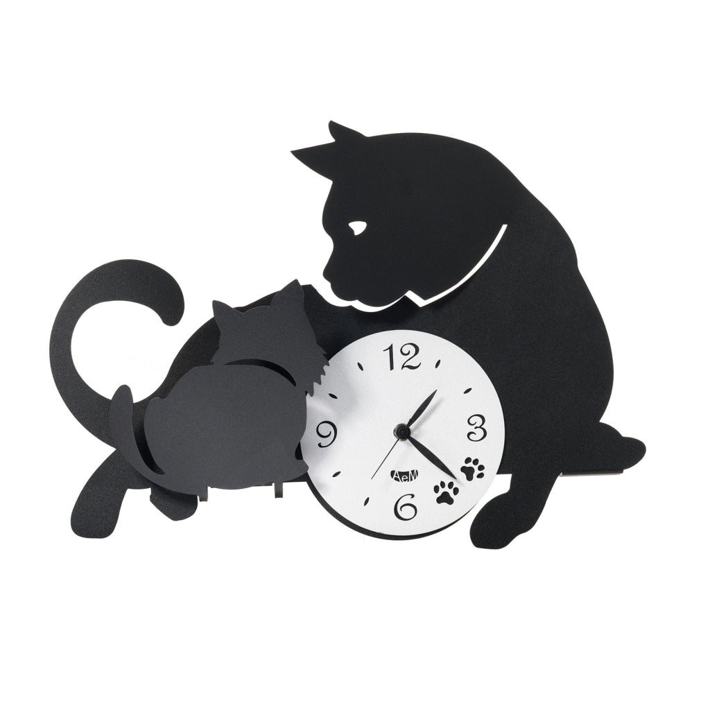 Orologio di design da parete Mamma Gatta Bianco marmo e nero