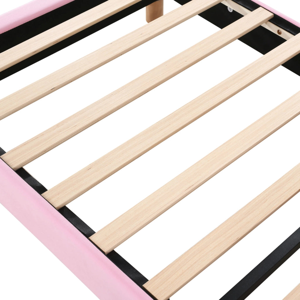 Letto imbottito 90x200 cm; con 2 panche contenitore e LED; velluto; rosa (Senza materasso)