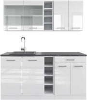 Cucina completa R-Line, Bianco lucido/bianco, 160 cm, PL Antracite, con disposizione flessibile dei moduli ed espandibile