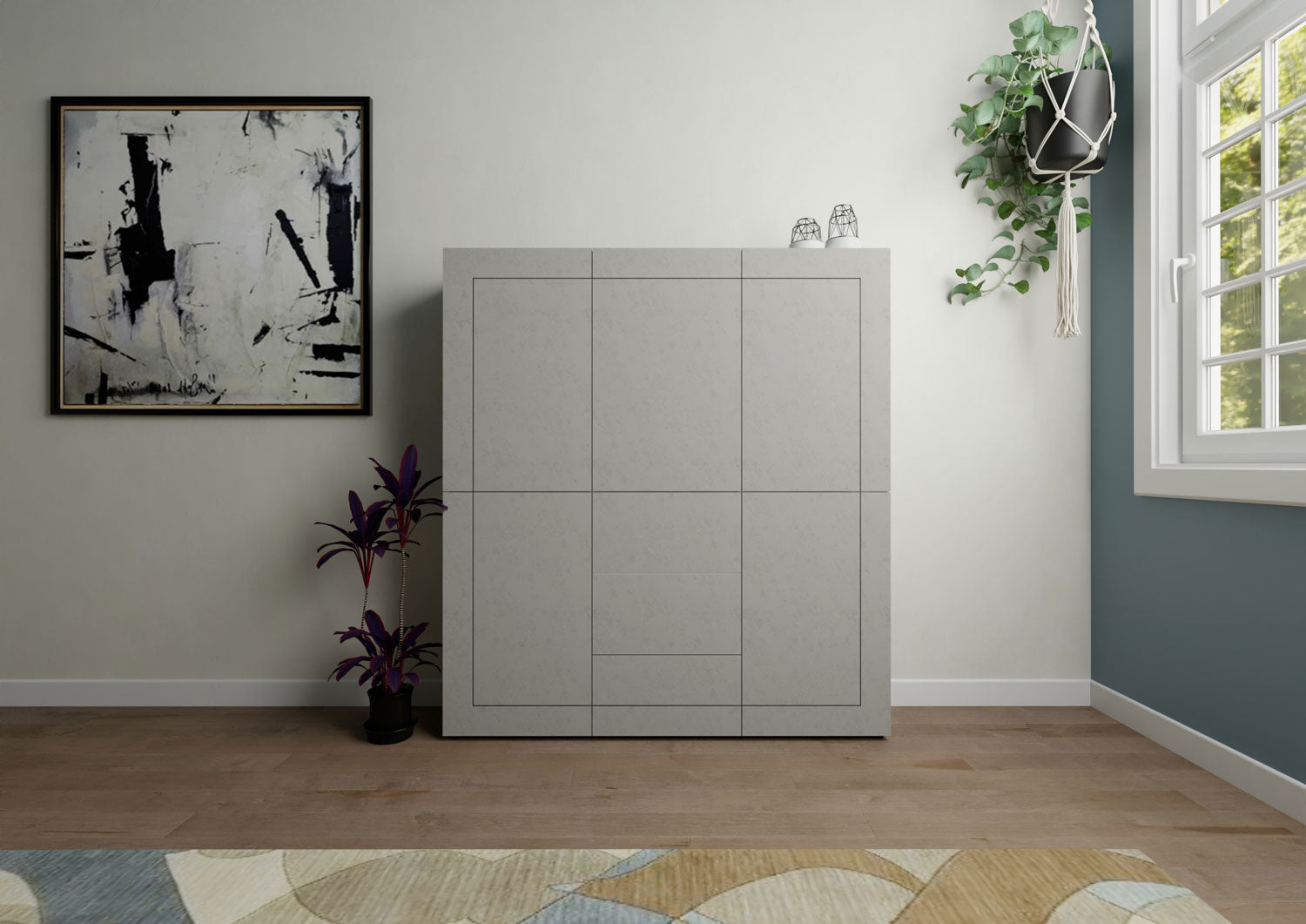 Credenza Alta 5 Ante e 3 Cassetti 150x35x165 cm Elios Cashmere