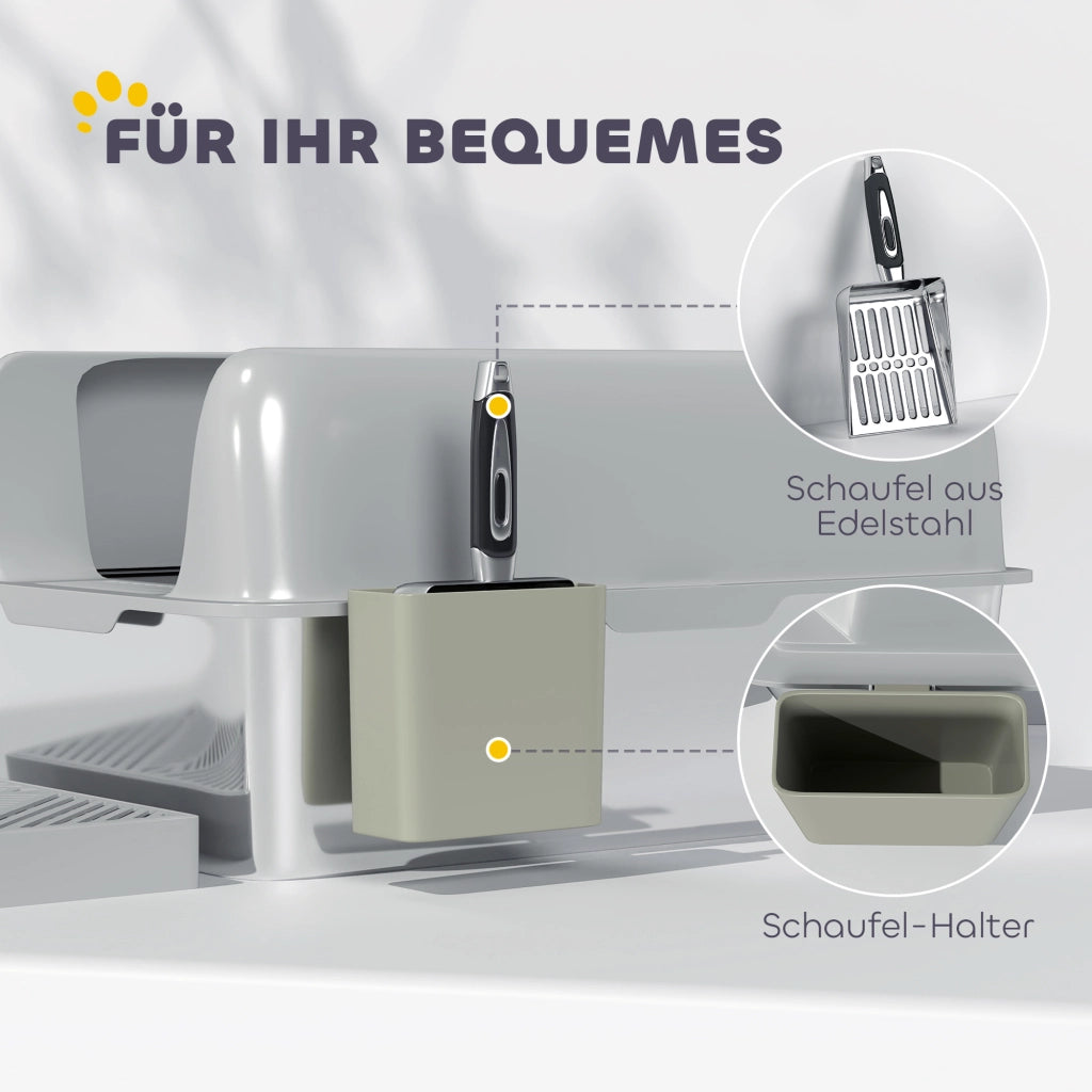 Lettiera per gatti ¨C Xylo ¨C acciaio inox, pareti alte, grigio chiaro