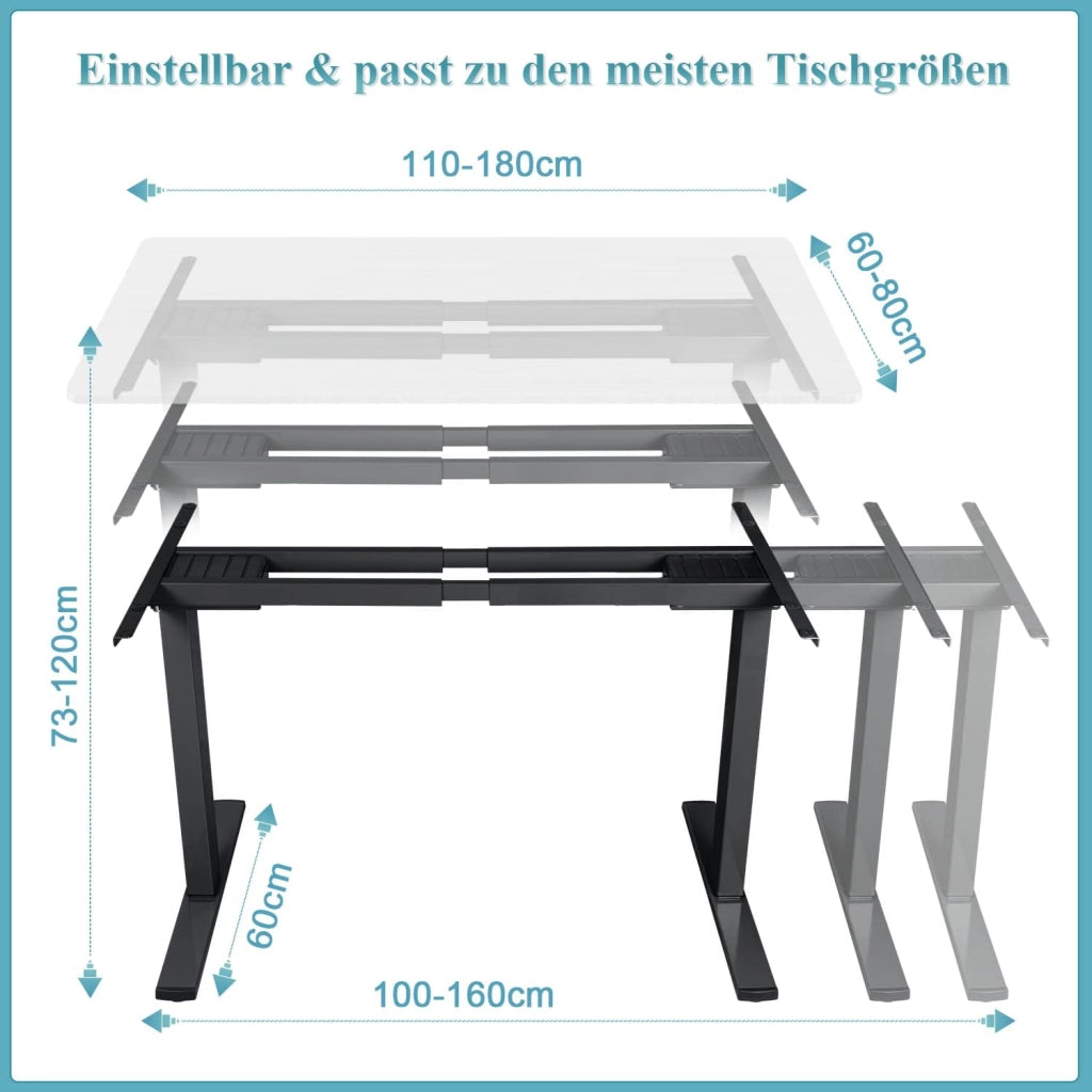 Scrivania Regolabile in Altezza con 2 Motori, portata fino a 120 kg, struttura con controllo memory, protezione da collisioni e funzione Softstart/Stop