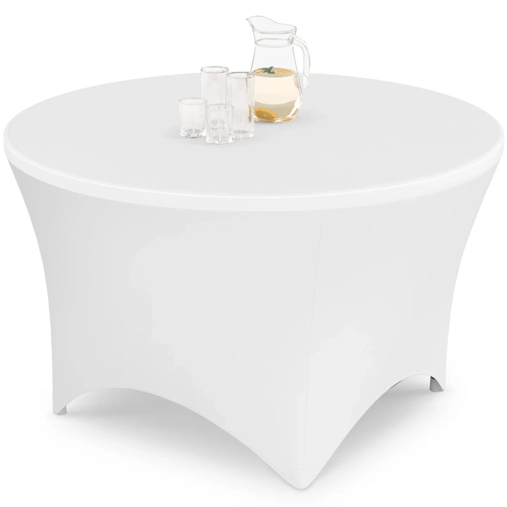 IDMarket - Tavolo rotondo pieghevole portatile da 122 cm per il campeggio o il divertimento con copertura bianca