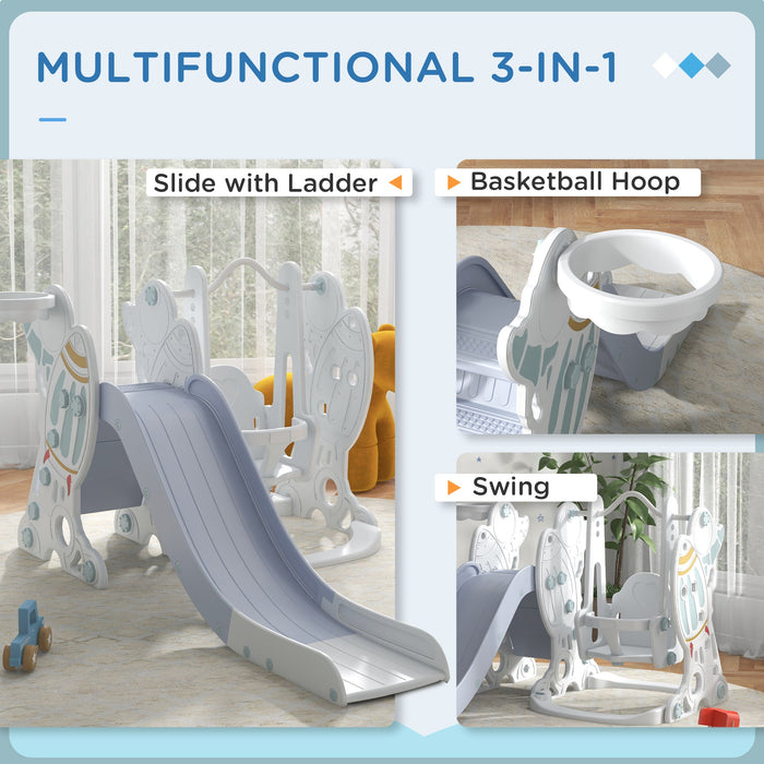 Scivolo per Bambini 150x185x92 cm, con Altalena e Canestro Bianco e Grigio
