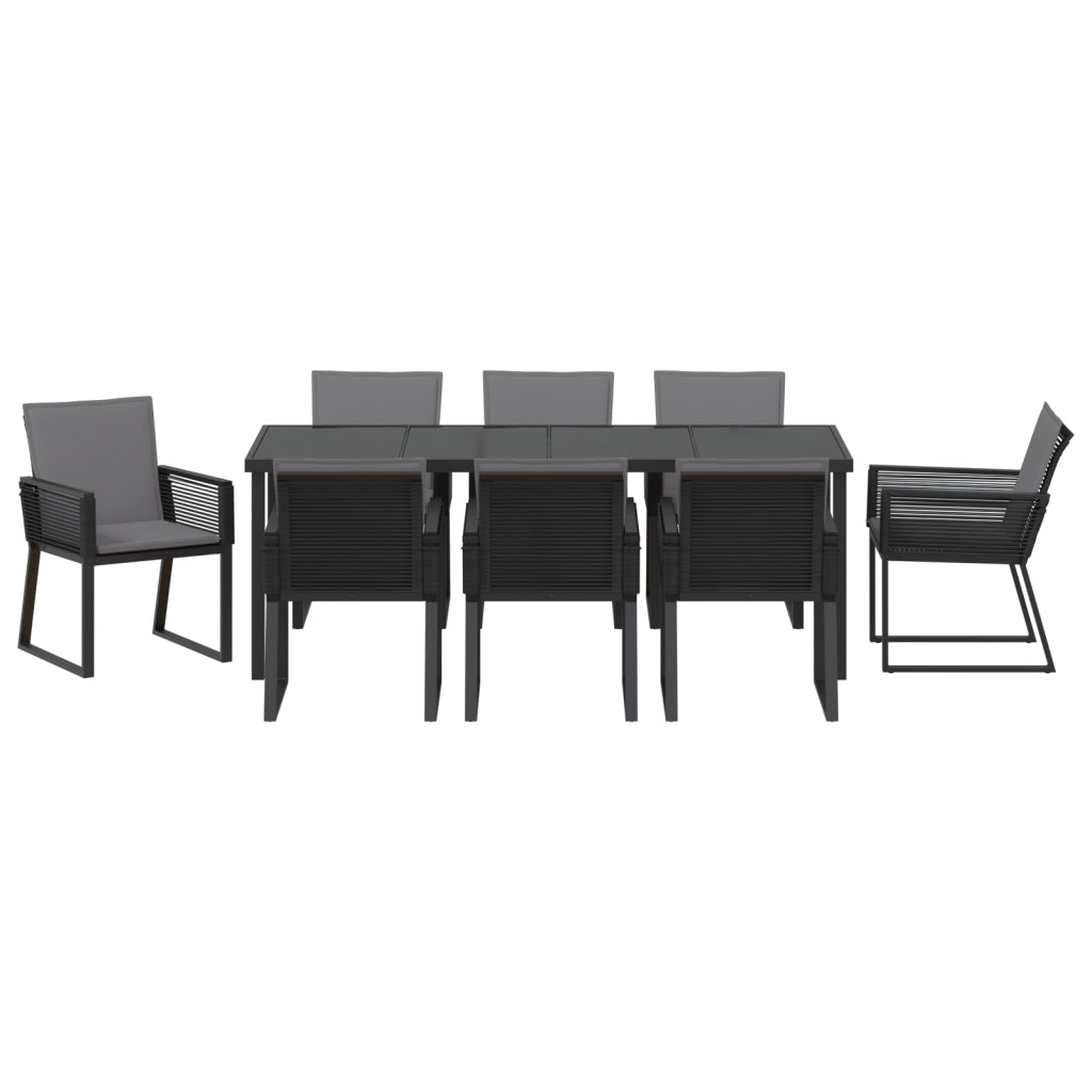 Set da Pranzo da Giardino 9 Pezzi con Cuscini Nero Polyrattan