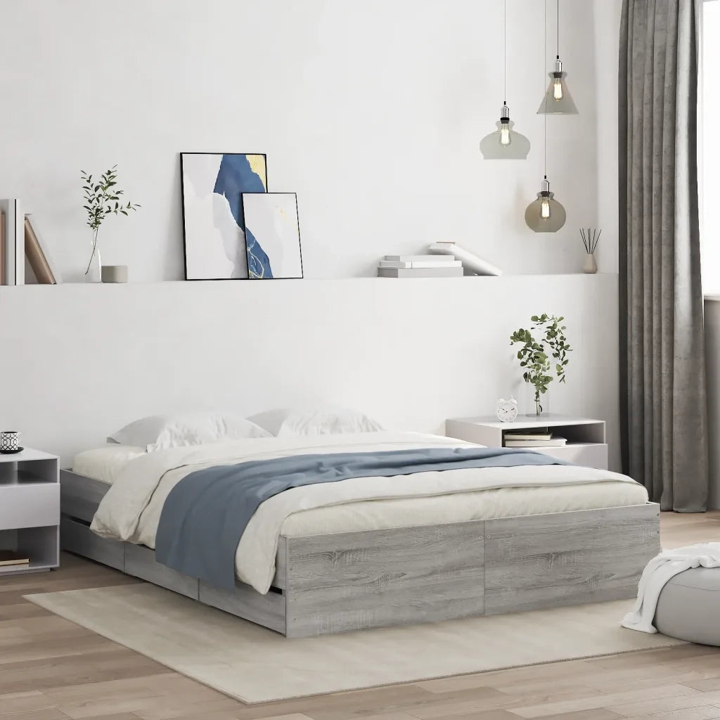 Giroletto Cassetti-Struttura Letto con contenitore Grigio Sonoma 140x200 cm Legno Multistrato 168708
