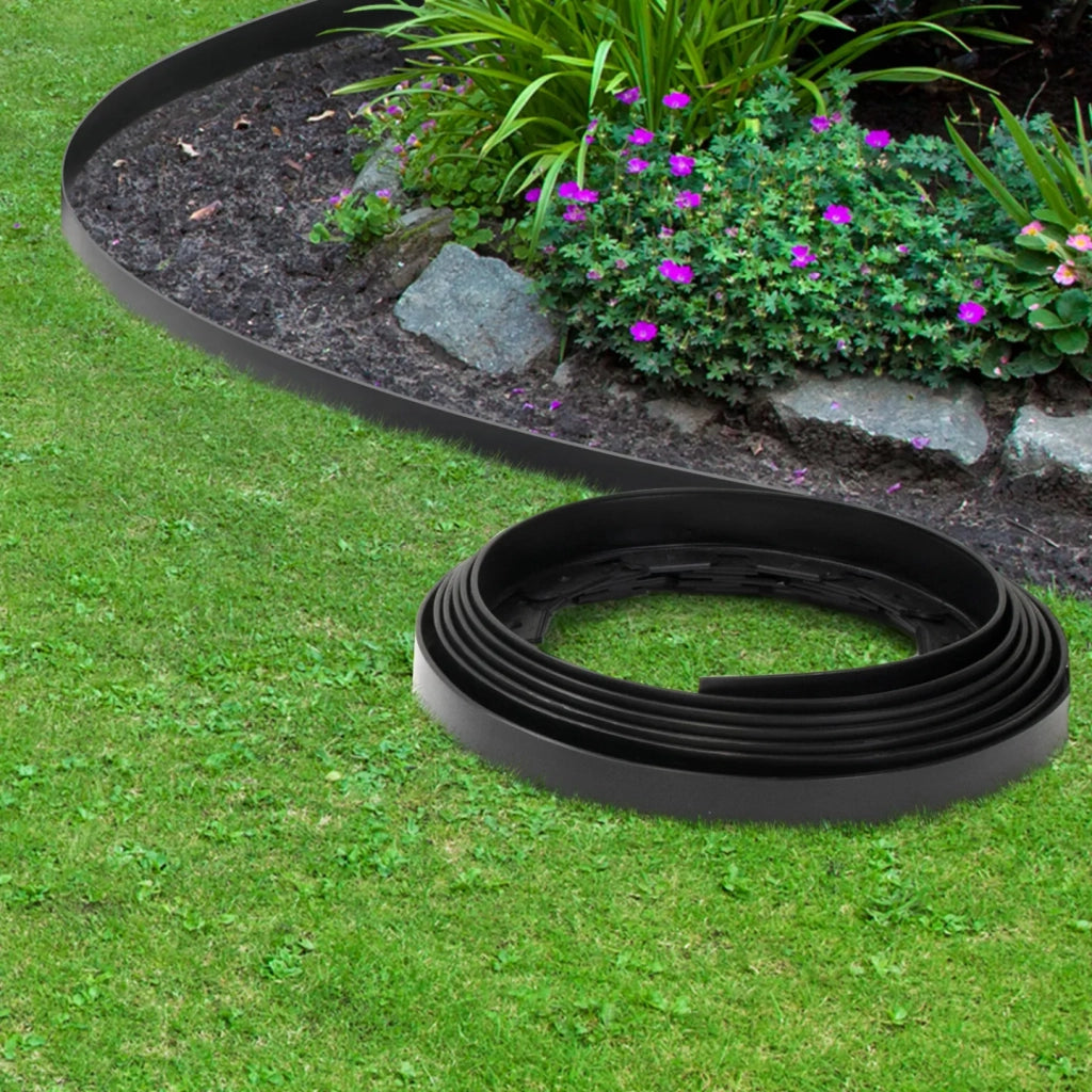 IDMarket - Bordature per prato flessible 10 mt nera altezza 5 cm + 30 picchetti