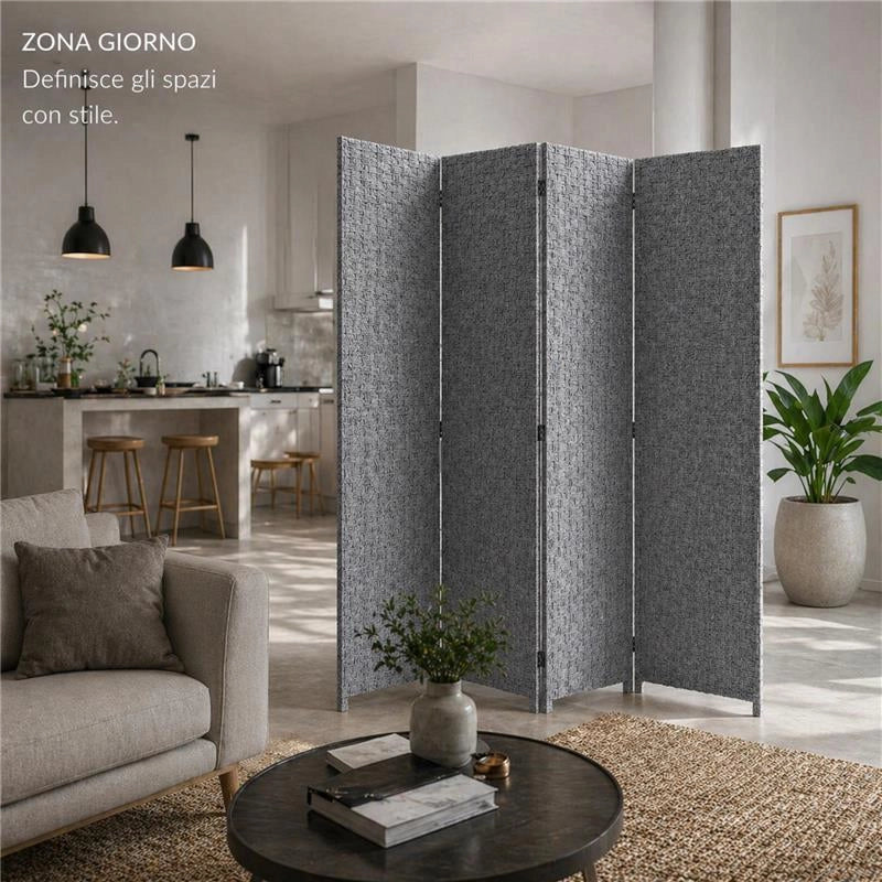 SEPARE' CON QUATTRO PANNELLI IN PLASTICA GRIGIO CON STRUTTURA IN LEGNO MISURE: 180X180CM
