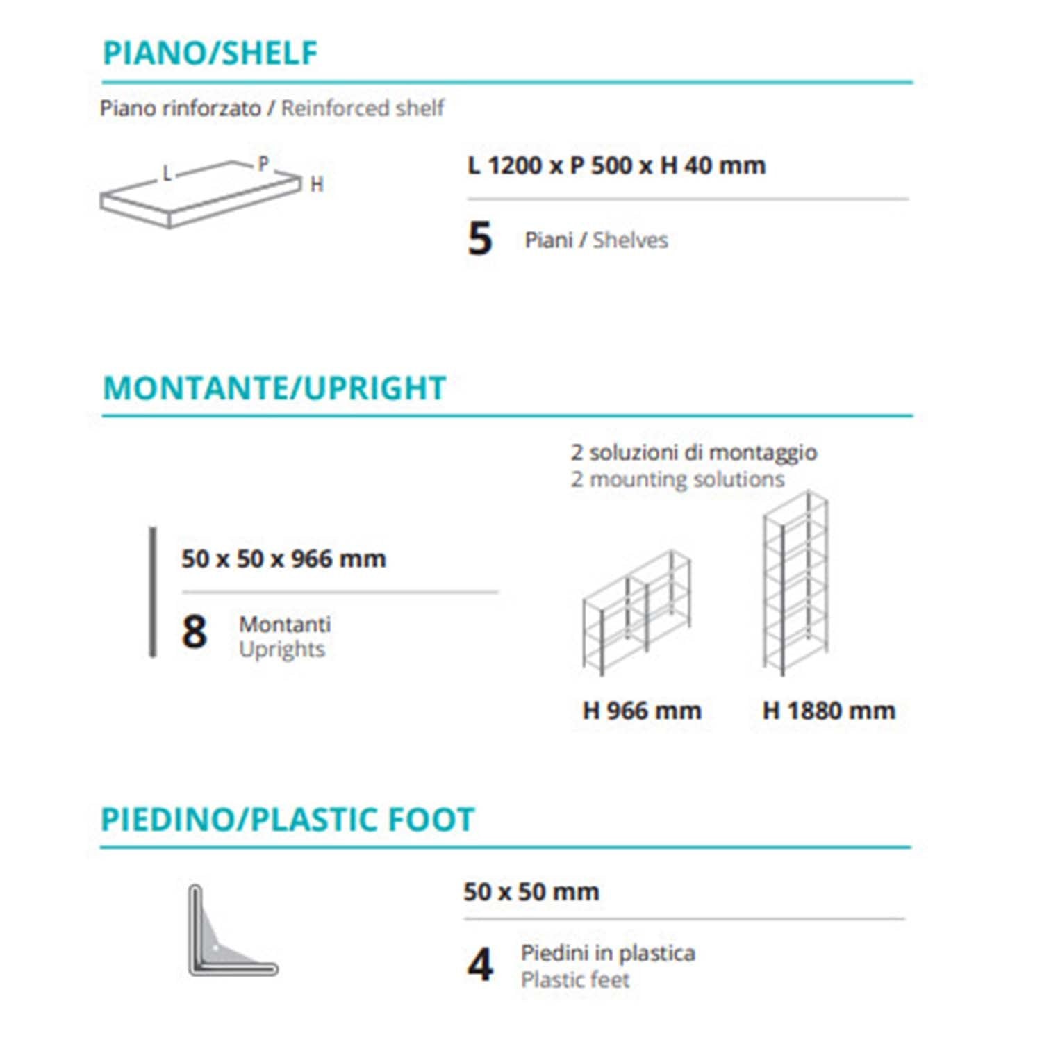 Scaffale metallico ad incastro a 5 ripiani 120x50 H 188 cm colore Zincato mod. Crosser