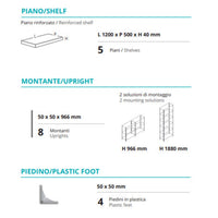 Scaffale metallico ad incastro a 5 ripiani 120x50 H 188 cm colore Zincato mod. Crosser