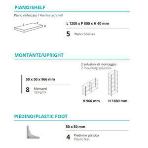 Scaffale metallico ad incastro a 5 ripiani 120x50 H 188 cm colore Zincato mod. Crosser