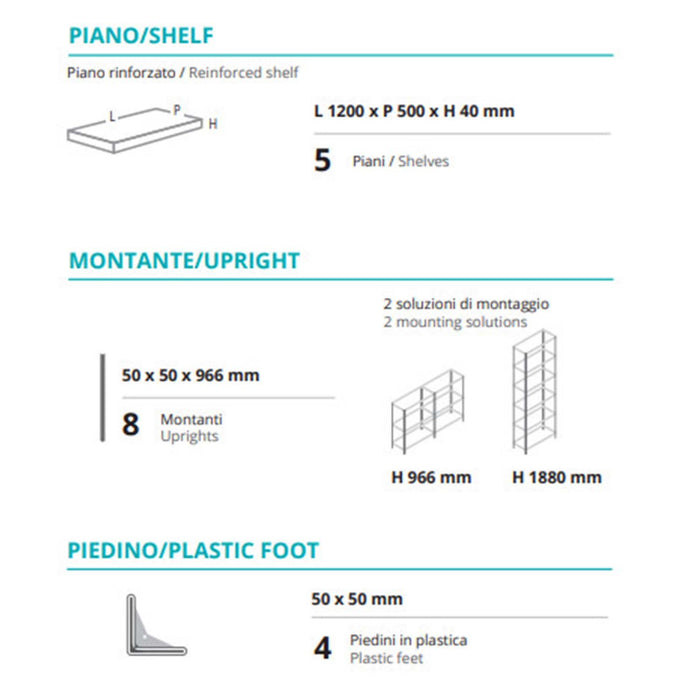 Scaffale metallico ad incastro a 5 ripiani 120x50 H 188 cm colore Zincato mod. Crosser