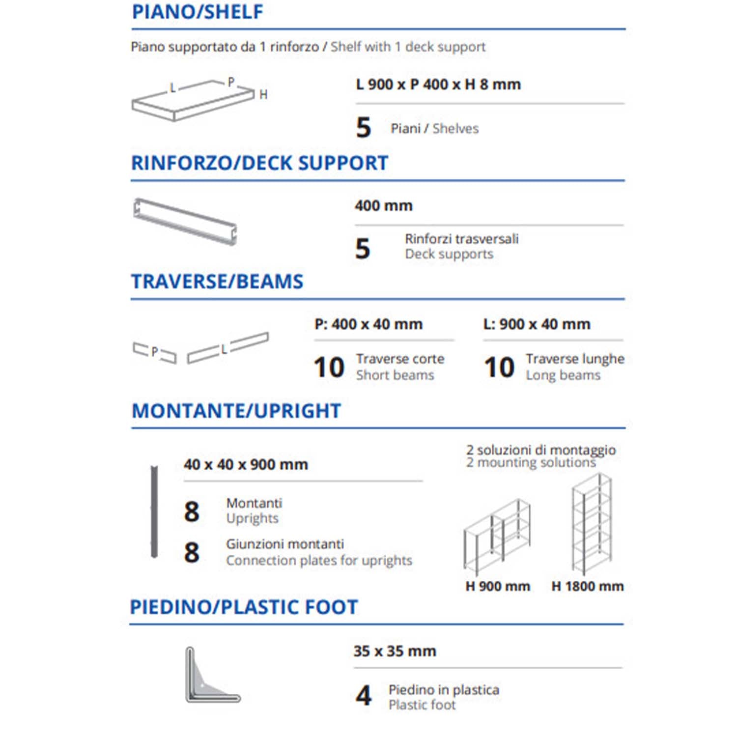 Scaffale metallico ad incastro a 5 ripiani 90x40 H 180 cm colore Grigio mod. Pokerino