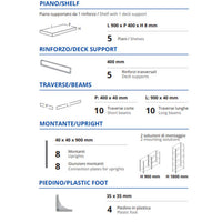 Scaffale metallico ad incastro a 5 ripiani 90x40 H 180 cm colore Grigio mod. Pokerino