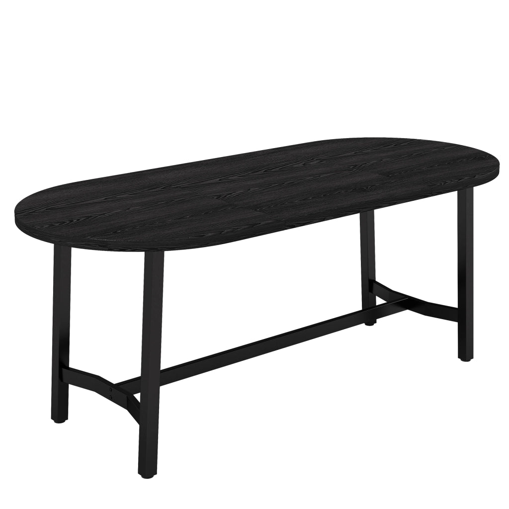 Tavolo da pranzo 180x80 cm in MDF e ferro, per 6-8 persone, nero, angoli arrotondati