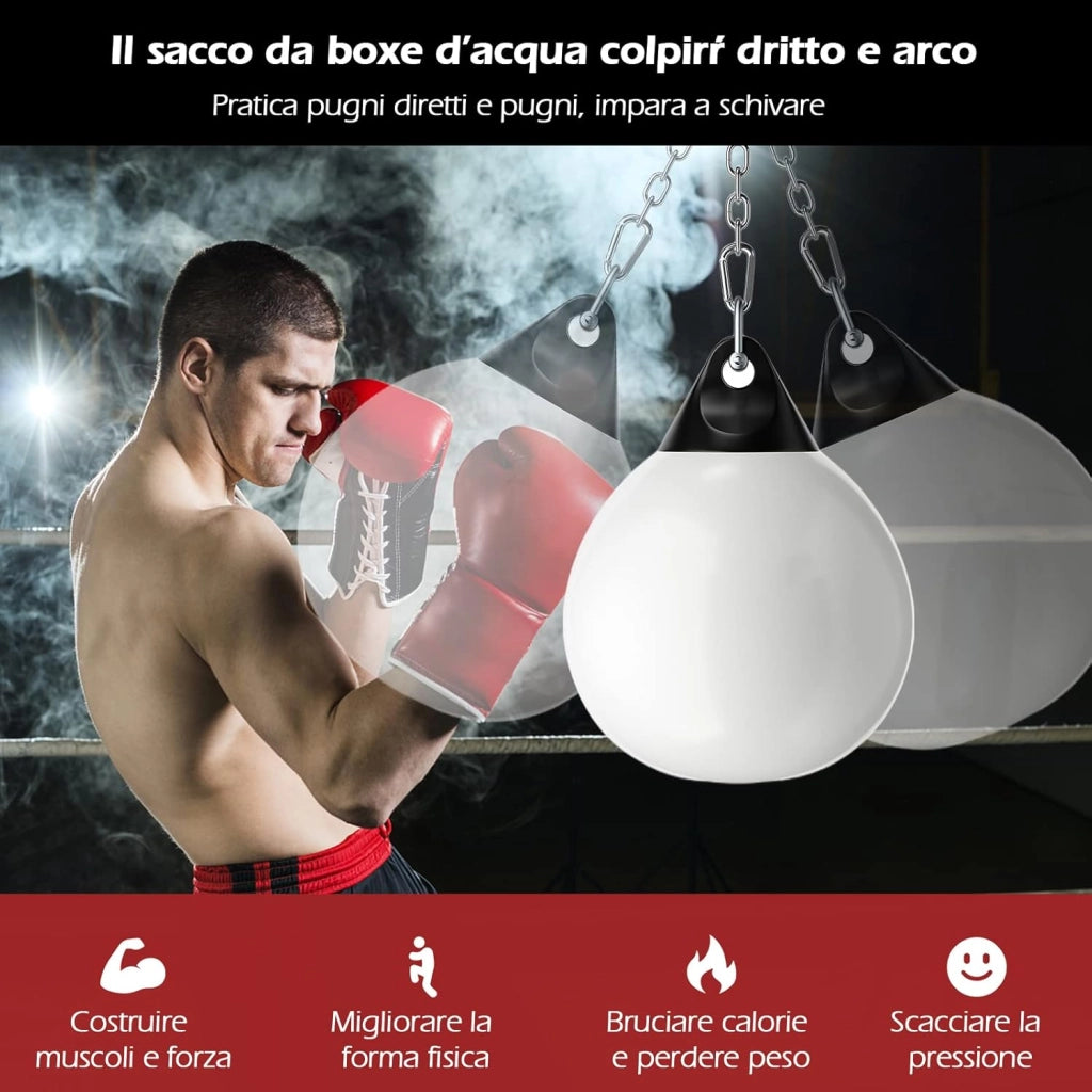Sacco da Boxe per Bambini ed Adulti 50 kg, Sacco da Boxe ad Acqua con Catena Metallica Regolabile, Ganci, Fibbie di Assicurazione e Tubo dell’Acqua