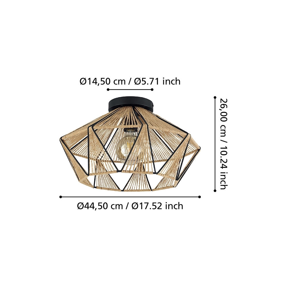 Plafoniera Contemporanea Adwickle 1 Luce Metallo Nero E Tessuto