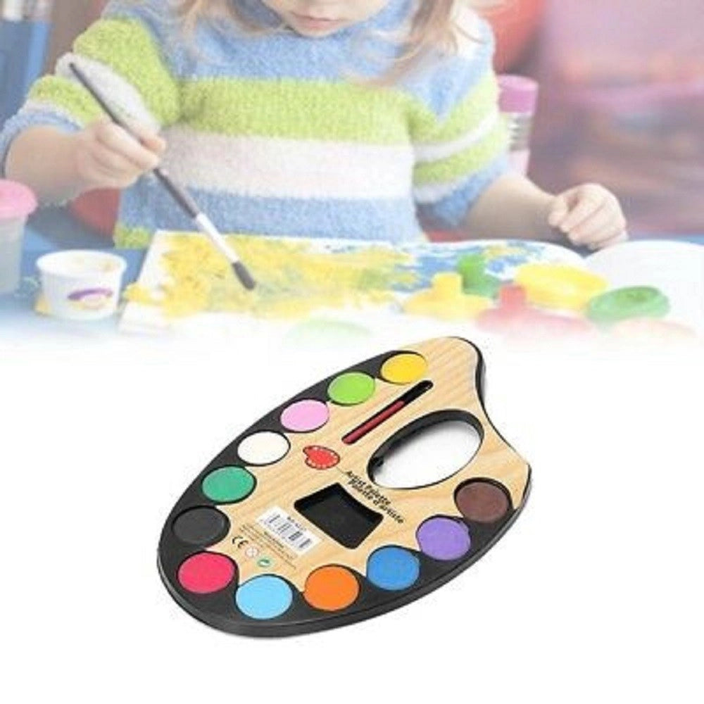 Trade Shop - Tavolozza Per Pittura Acquerelli Pennelli Scuola Hobby Set Acquerelli 12 Colori -