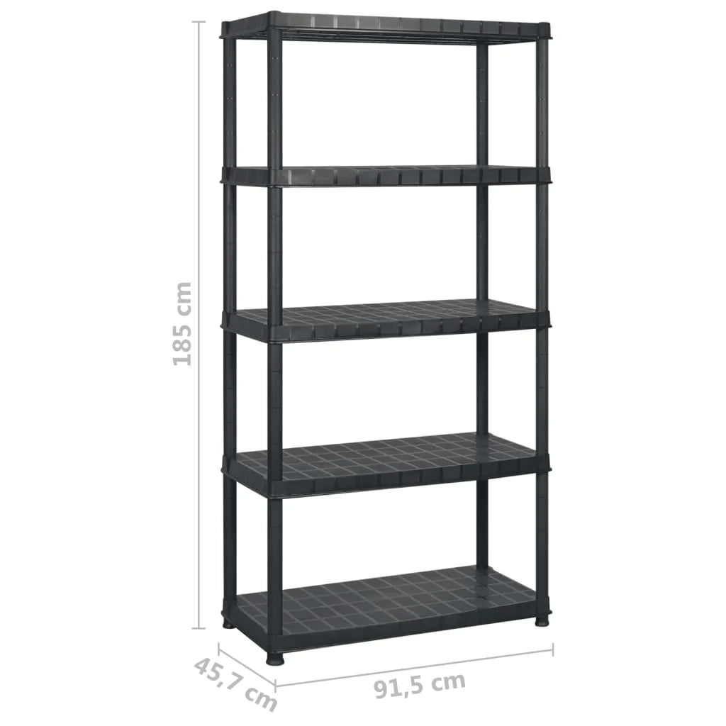 Scaffale portaoggetti a 5 ripiani 183 x 45,7 x 185 cm Plastica nera 02_0045703