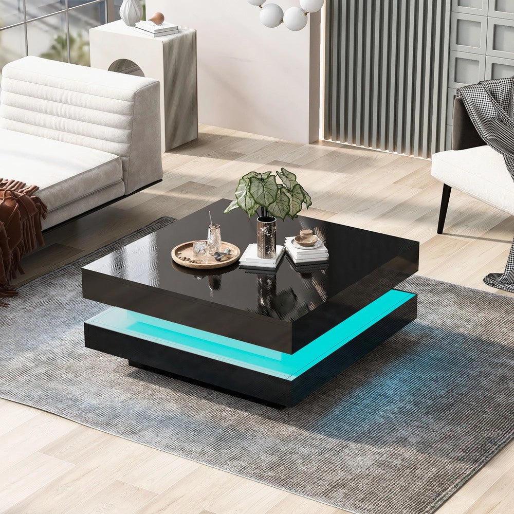 Tavolino da Caff¨¨ Quadrato con LED ¨C MINIMAL ¨C Nero, 70x70x36 cm