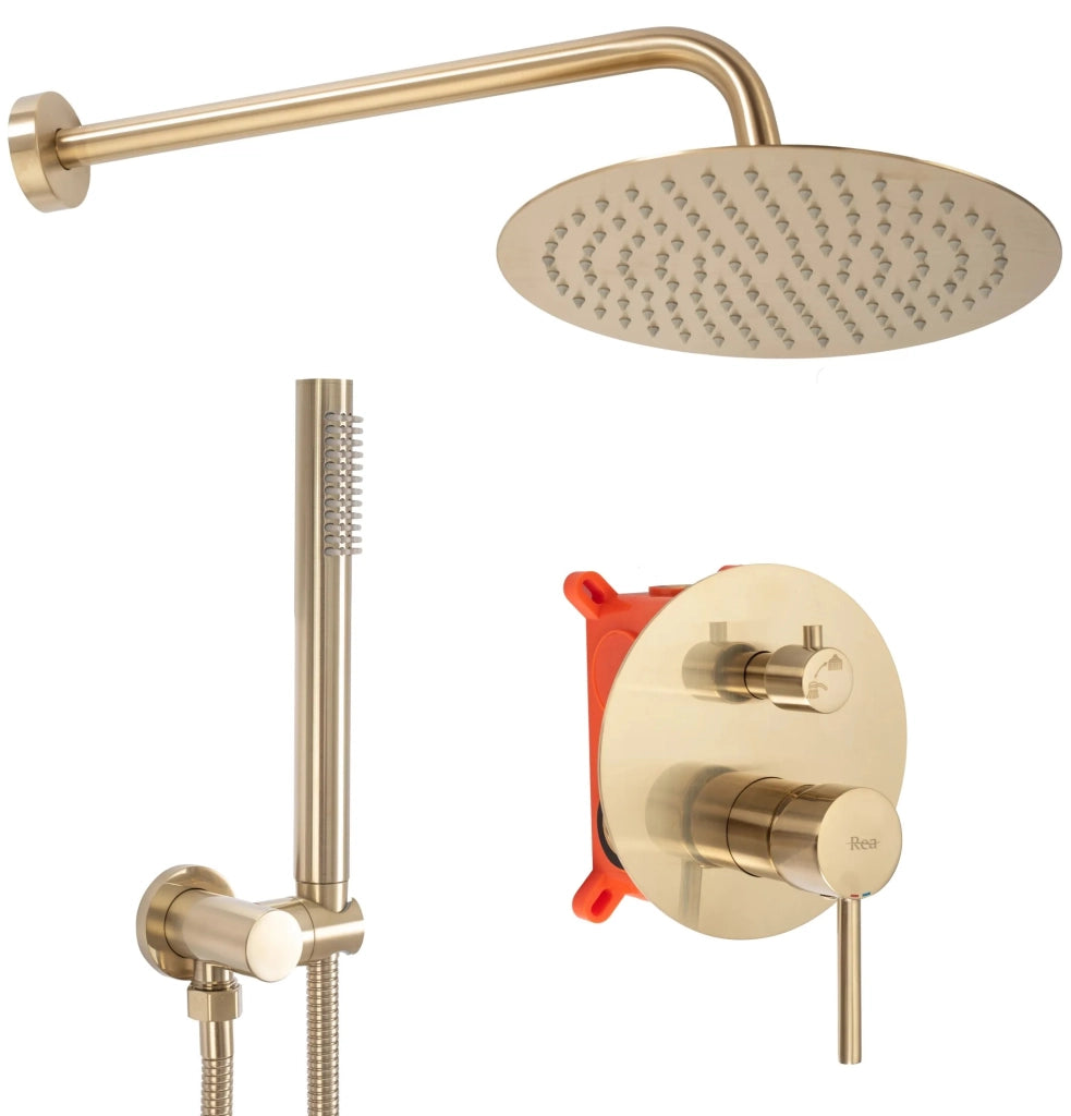 Set Doccia Da Incasso Rea Lungo Gold Matt + Box