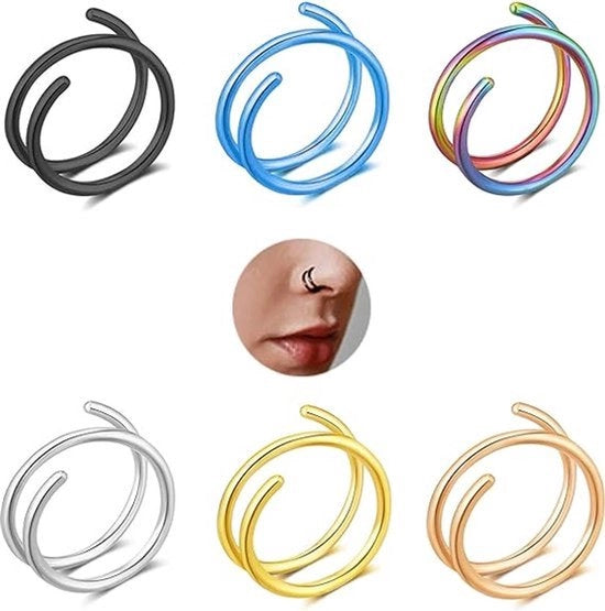 6 Pezzi di Anelli Nasali, 20G Acciaio Chirurgico Anelli Nasali Cerchio L Forma Anelli Nasali, Anelli Nasali a Spirale, Orecchini a Spirale, Anelli Labiale, Anelli Nasali per Piercing per Uomini Donne