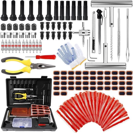 Set di riparazione pneumatici - Cassa strumenti per pneumatici - Riparazione pneumatici auto - Set 160 pezzi - 1,44 kg - Nero