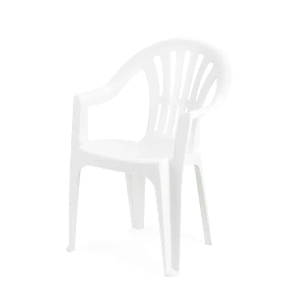 Trade Shop - Set 2pz Sedia Monoblocco In Plastica Schienale Alto Con Braccioli Bianco Giardino 008938 -