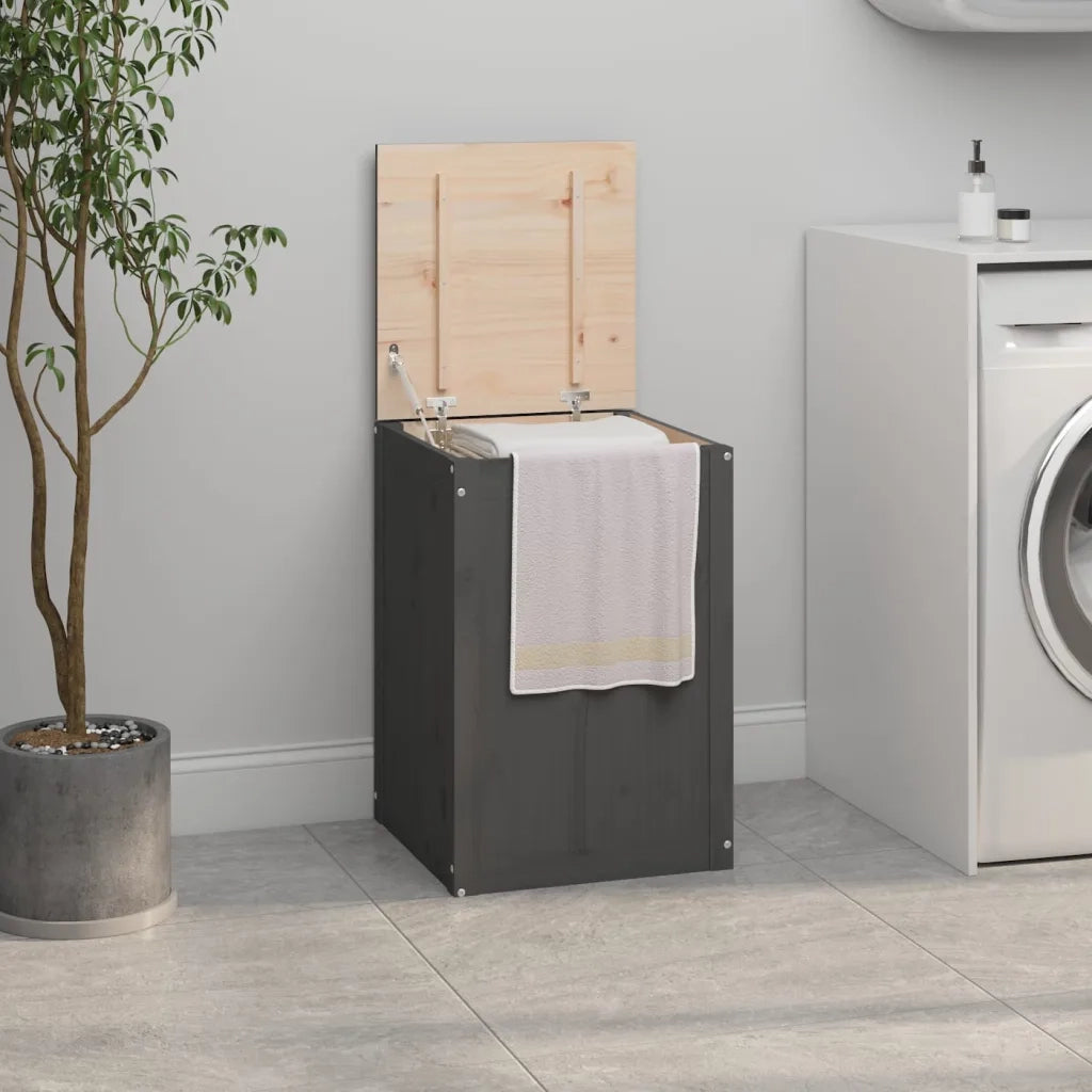 Contenitore per Bucato Grigio 44x44x66 cm Legno Massello Pino