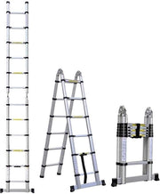 Scala telescopica 5m con piattaforma a vela in alluminio 16 gradini con suola antiscivolo massima carico 150 kg Scala telescopica