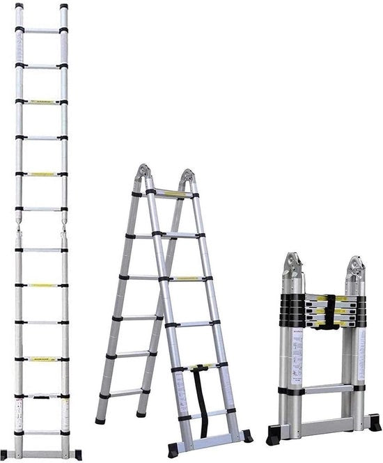 Scala telescopica 5m con piattaforma a vela in alluminio 16 gradini con suola antiscivolo massima carico 150 kg Scala telescopica