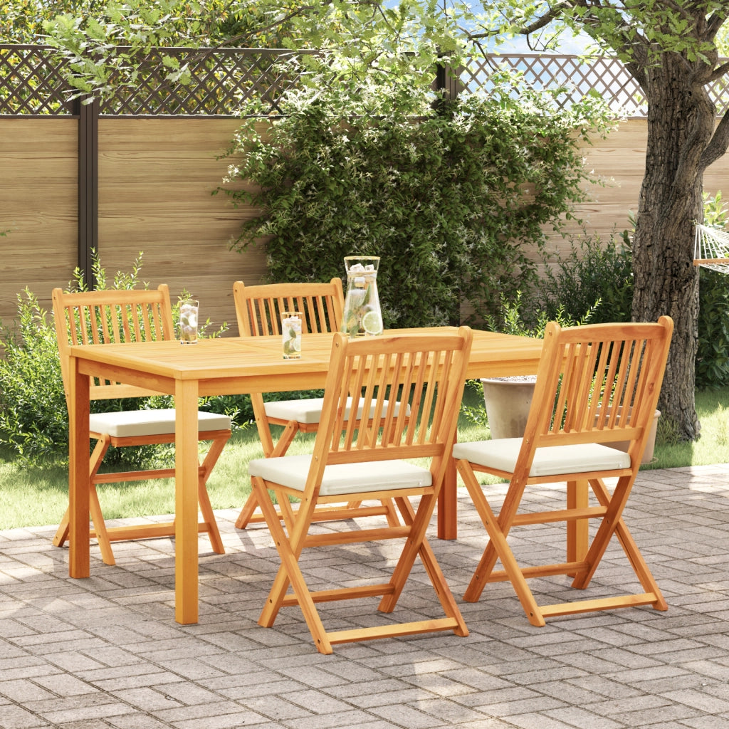 Sedia da Giardino Pieghevole  con Cuscino Bianco 4pcs in Legno di Acacia Solido