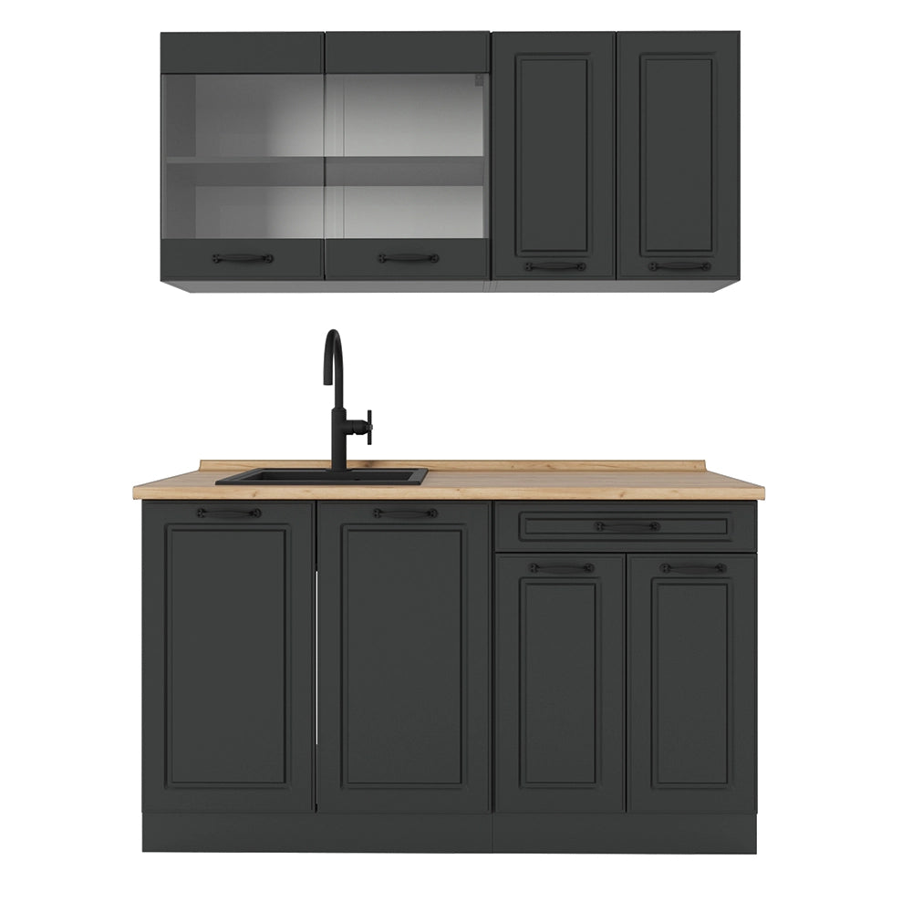Vicco Cucina completa Casa di campagna antracite/antracite 140 cm senza piano di lavoro