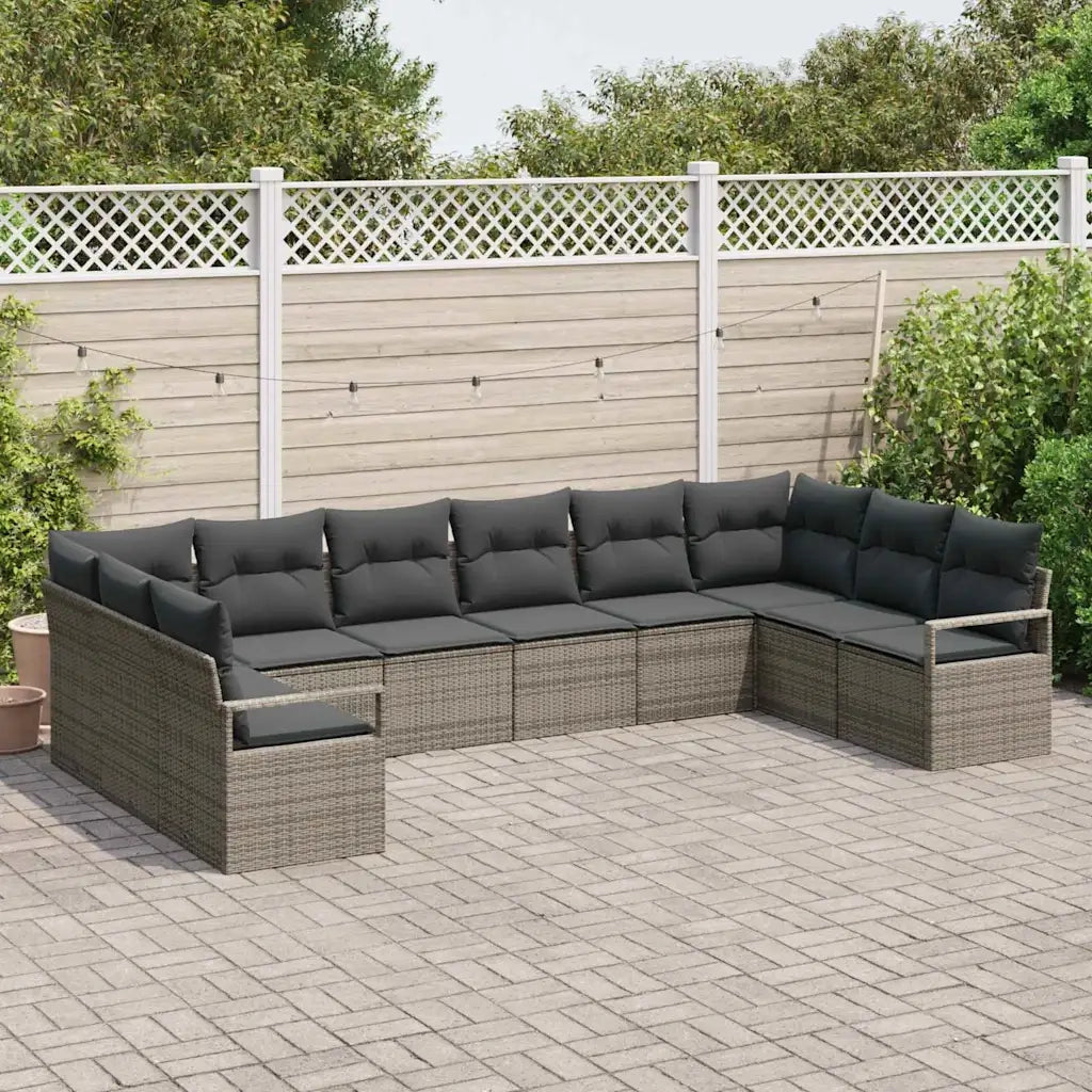Set Divano da Giardino con cuscino 10 pcs Grigio polyrattan