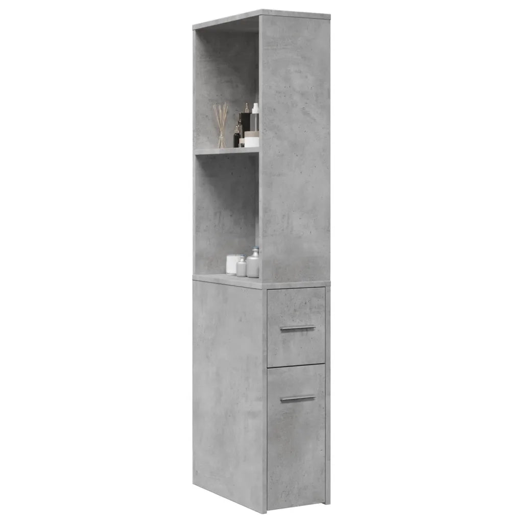 Armadietto da Bagno Stretto con Ruote Grigio Cemento Truciolato