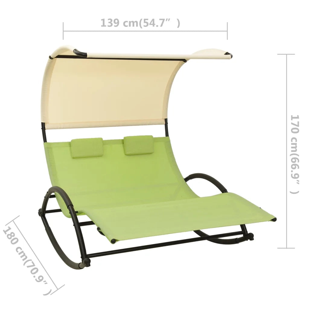 Lettino Prendisole Doppio Tetto in Textilene Verde e Crema 310550