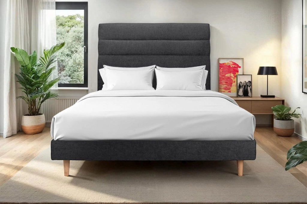 Letto 140x190 cm con testiera in linea - Tessuto Tela opaca