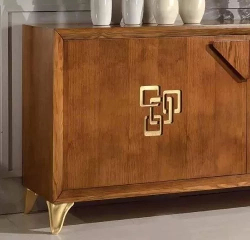 Credenza frassino chiaro poro aperto  2 porte con particolari in foglia oro l.180 p.50 h.88 - Mobili 2G