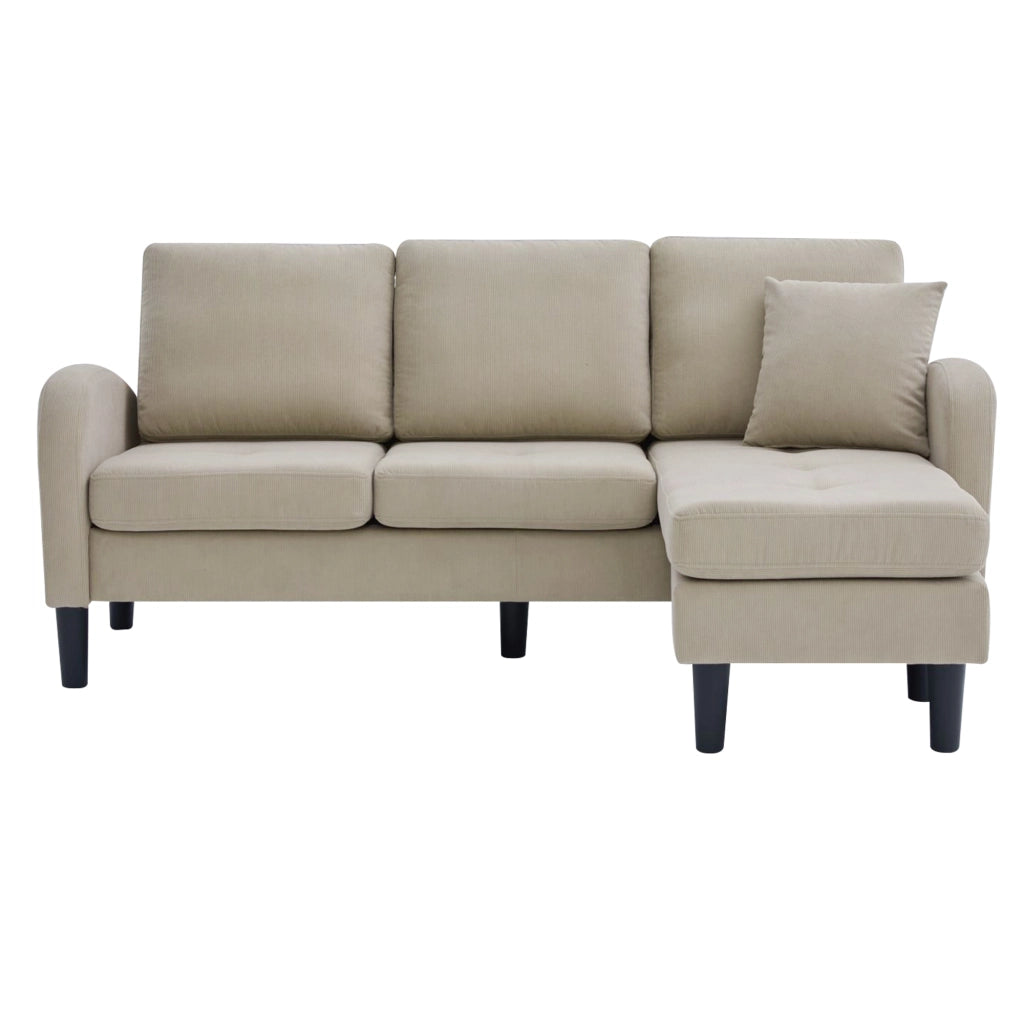 Divano Angolare con Chaise Longue 3 Posti ¨C MINIMAL ¨C Tessuto a Coste, Gambe in Plastica, 166x118x77 cm