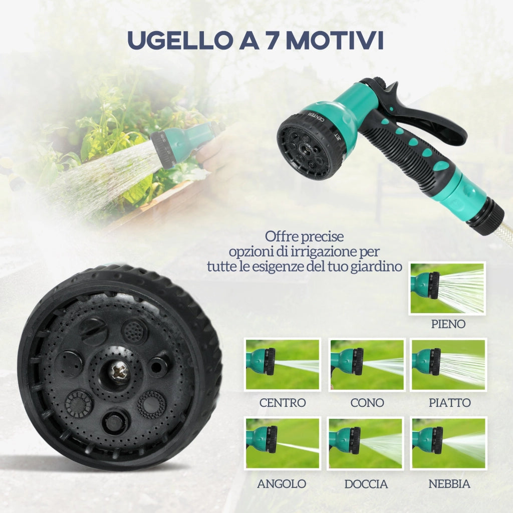 Avvolgitubo da Giardino Retrattile con Tubo dell'Acqua 30+2 m, da Parete & da Manico, Girevole, 7 Modalit¨¤, Nero