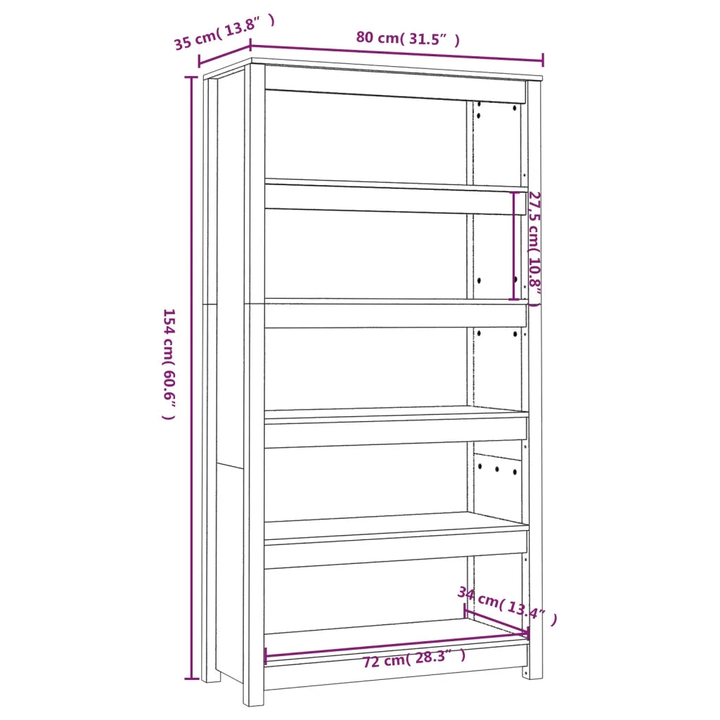 Libreria-Scaffale per Libri-Mobile di Stoccaggio Marrone ambra 80x35x154 cm in Legno Massello di Pino