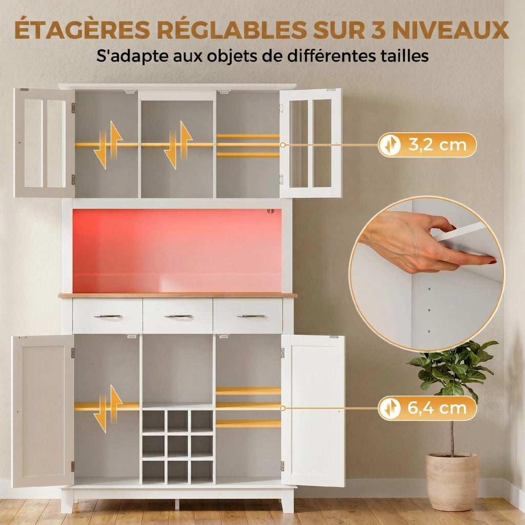 Buffet illuminato a LED con vetrine, 4 ante e cassetti ¨C Minimal ¨C bianco