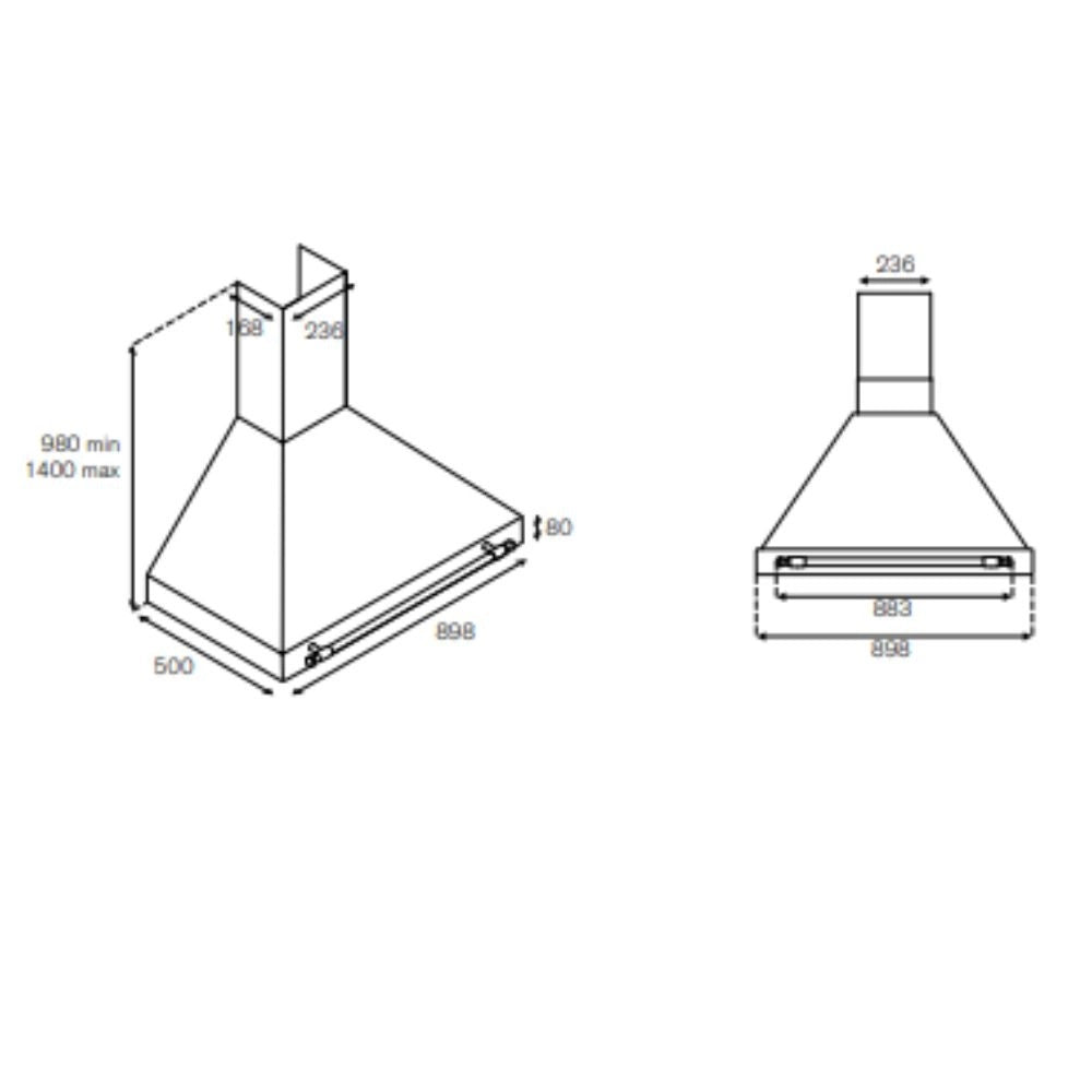 Cappa camino Bertazzoni K90HERNEA 90 cm inox e nera classe A