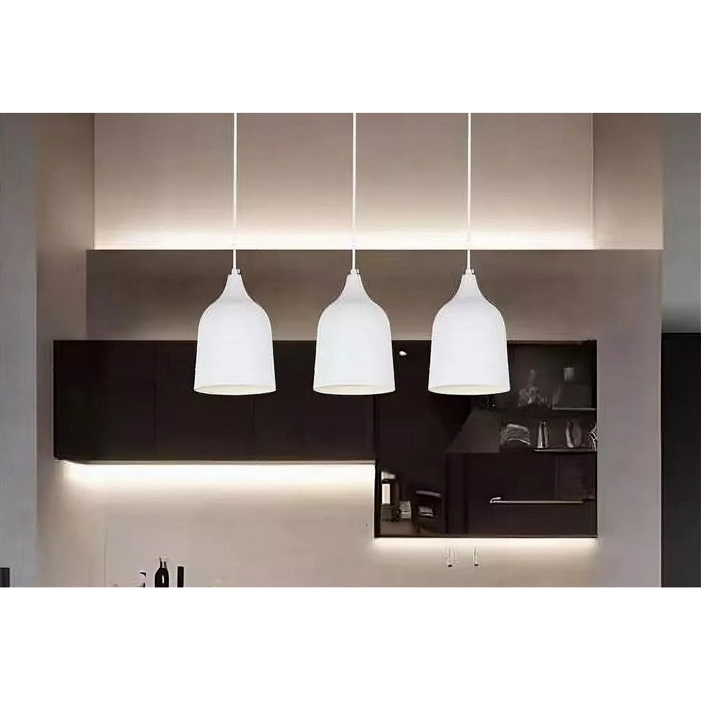Trade Shop - Lampadario A Sospensione E27 Ferro Paralume Moderno Contemporaneo Campana Bianco 33313 -