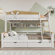 Letto a Castello con Cassetti e Ripiani ¨C MINIMAL ¨C Pino, Bianco/Naturale, 90x200 & 140x200