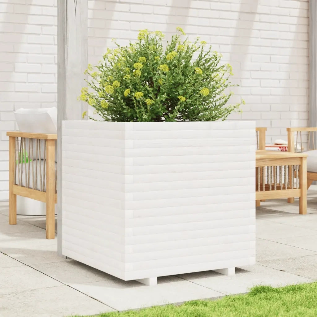 Fioriera da Giardino-Vaso da Esterno Bianca 70x70x72 cm Legno Massello di Pino